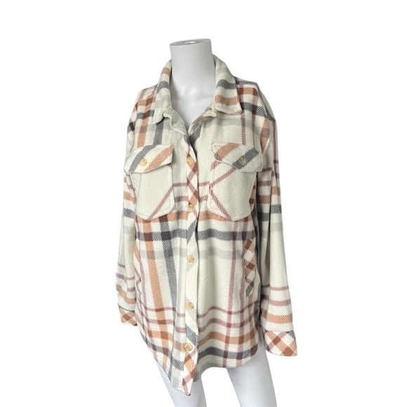 NEW Thread & Supply Plaid Shacket Button Up Neutral Oversize Womens Size Small S - Picture 8 of 8